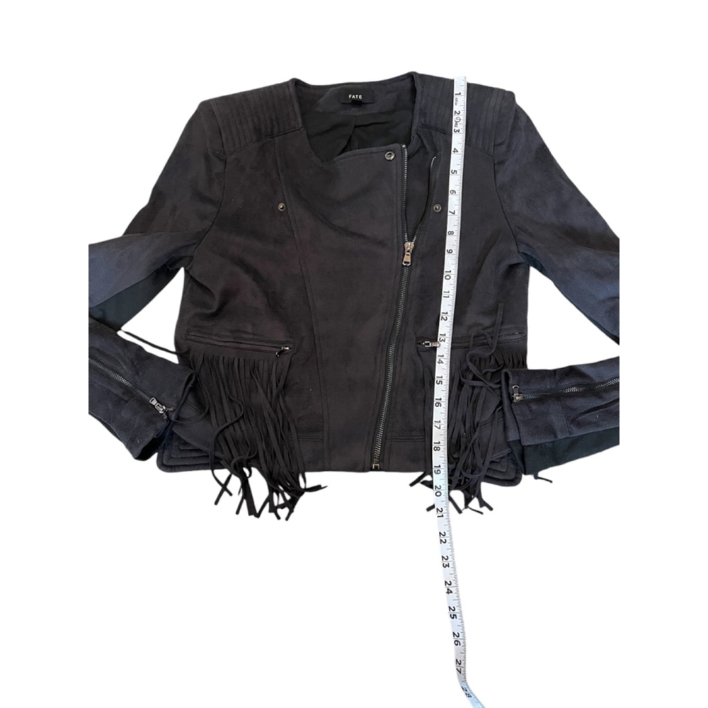 FATE Revolve Black Fringe Trim Faux Suede Asymmetrical Zip Lightweight Jacket S - Picture 8 of 10